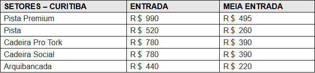 ingressos curitiba para o show de paul mccartney no brasil