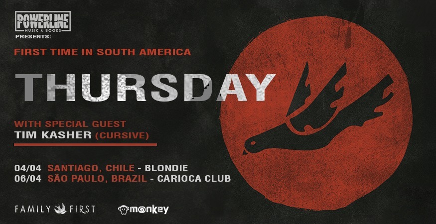 flyer da turnê do thursday na américa do sul incluindo brasil